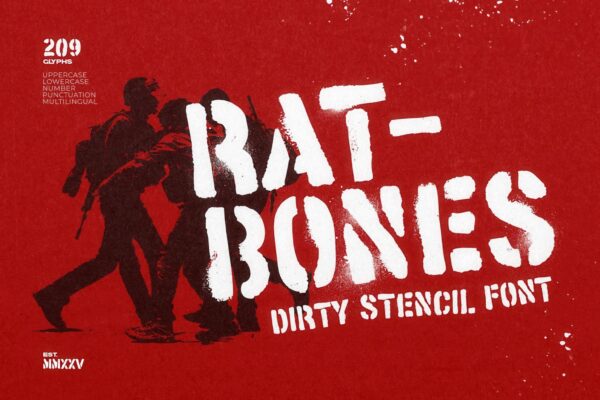 复古街头涂鸦破损喷漆logo徽标标题无衬线装饰西文英文字体Ratbones — Dirty Stencil Font