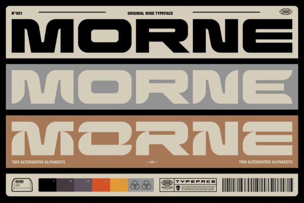 复古70年代科幻宽厚机械风logo标题排版无衬线西文英文字体Morne Display Typeface