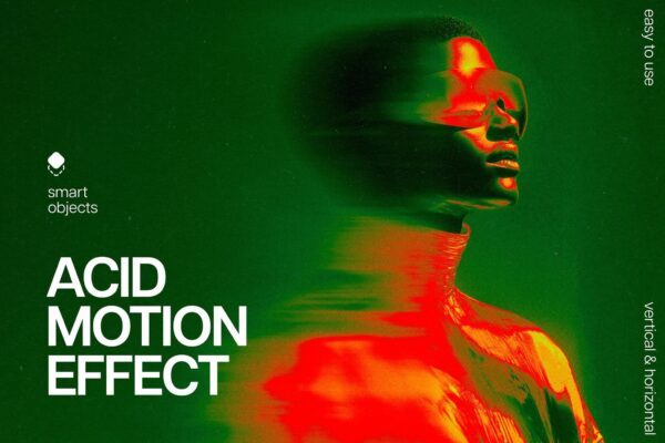 2款酸性艺术复古运动模糊抽象图像PSD叠加特效样机Acid Motion Photo Effect-第9382期-