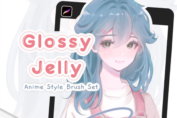 6款柔软果冻动漫插画手绘Procreate笔刷预设组Glossy Jelly Anime Brush Set for Procreate-第9390期-
