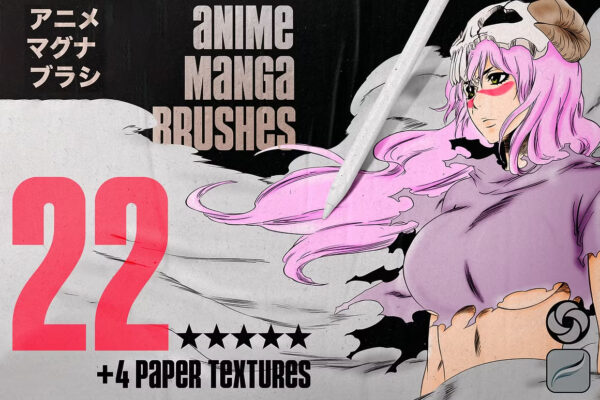 22款动漫漫画纹身素描墨水半调颗粒Procreate笔刷预设套装22 Anime Manga Brushes-第9409期-