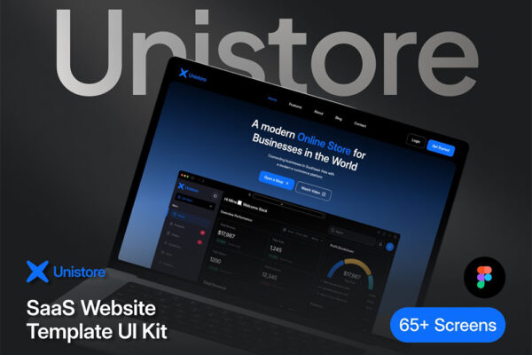 现代极简在线商店业务电子商务平台Web网站网页APP移动应用Figma模板UI设计套件Unistore – SaaS Website Template UI Kit-第9443期-