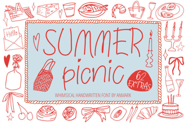 复古趣味卡通手绘涂鸦logo标题文本排版英文西文字体Summer Picnic | Extras Doodle Font