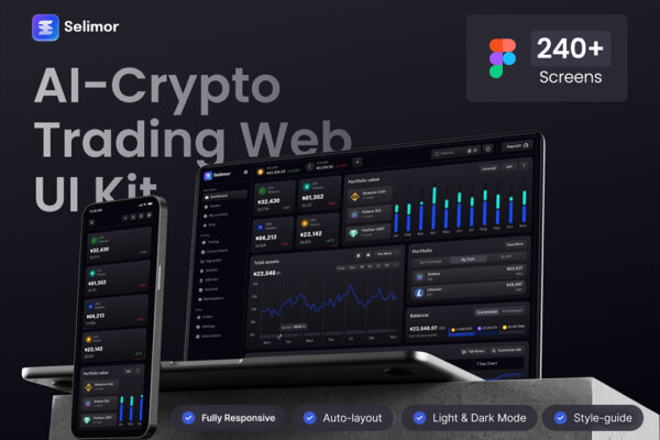现代极简AI人工智能加密平台Web网站网页APP移动页面UI设计套件Figma模板AI-Crypto Trading Web UI Kit-第9463期-
