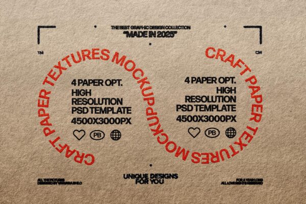 复古真实原始牛皮纸水墨印刷打印PSD特效文本标题样机Craft Paper Textures Mockup