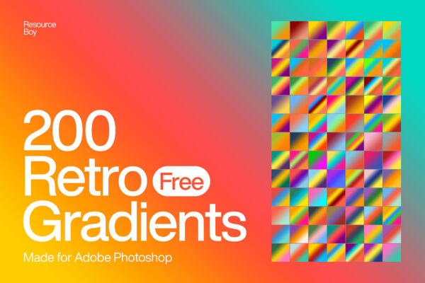 200款可商用复古霓虹大胆彩色PS渐变预设素材200 Retro Photoshop Gradients