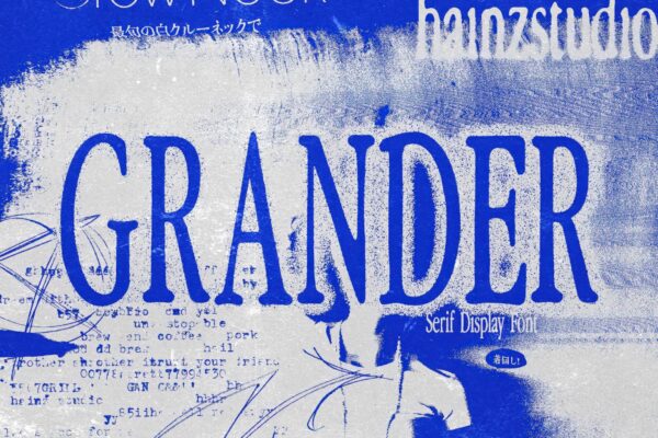 复古印刷打印文本logo标题排版衬线英文西文字体安装包Grander – Display Serif Font