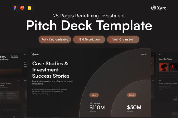 25页投资者商业公司设计提案展示幻灯片PPT演示文稿Figma模板Pitch Deck Professional Redefining Investment and Risk Management – Xyro-第9520期-