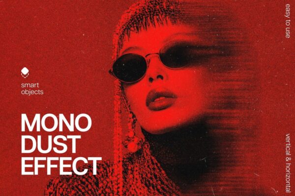 电影艺术运动模糊图片特效叠加PSD样机Mono Dust Photo Effect