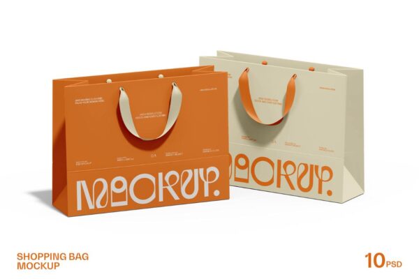 10款极简高档购物袋纸袋手提袋包装袋PSD样机套装Euro Paper Tote Shopping Bag Mockup