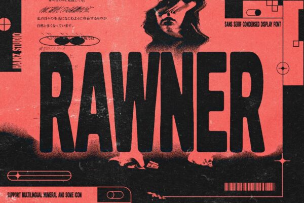 复古摇滚压缩工业风野兽派logo标题排版无衬线西文英文字体Rawner — Condensed Display Font