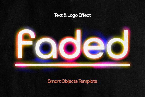 炫彩酸性霓虹发光渐变文本logo标题特效PSD样机Acid Neon Blur Effect