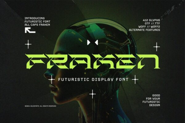 炫酷未来感Y2K赛博科技logo标题衬线装饰性西文英文字体Fraken Futuristic Font