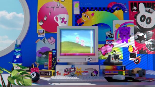 3D趣味老式旧台式电脑屏幕UI界面logo展示AE/PR视频模板Screen Mania-第9578期-