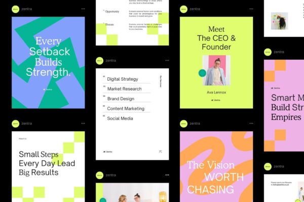 30款现代趣味活力创意社交媒体封面海报文本排版Canva在线模板Zentra – Canva Business Social Media Pack