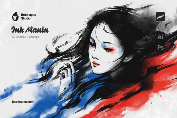56款真实墨水晕染飞溅涂抹绘画PS/AI/Procreate/ Affinity笔刷预设套装Ink Mania Brushes-第9608期-