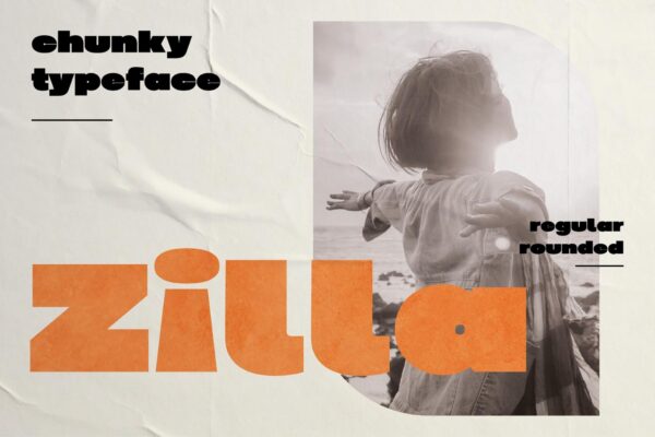 复古趣味圆润粗体logo标题排版无衬线西文英文字体Zilla – Chunky Display