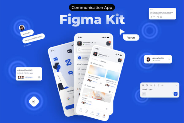 现代极简干净通信在线聊天工具团队协作APP移动应用程序Figma模板UI套件Zync – Communication App UI Kit-第9633期-