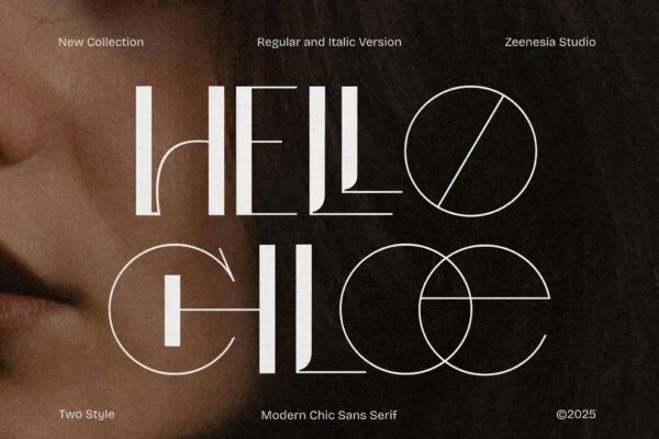 现代极简几何主义超细线条高对比logo徽标无衬线字体英文字体Hello Chloe Sans Serif