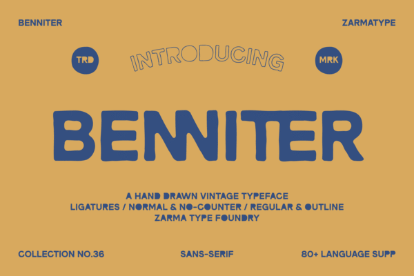 复古粗犷粗糙手绘logo标题排版无衬线装饰西文英文字体Benniter – Rough Hand Drawn Font