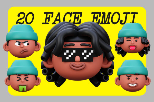 20款3D趣味卡通脸部emoji表情包PNG免扣插画插图Blender模型设计套装20 Face Emoji 3D Icon Pack-第9648期-