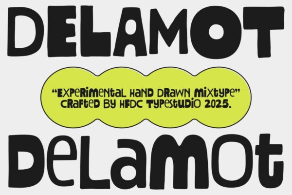 复古趣味粗糙不规则实验性logo标题排版无衬线手写英文西文字体Delamot Hand Drawn Mix Typeface