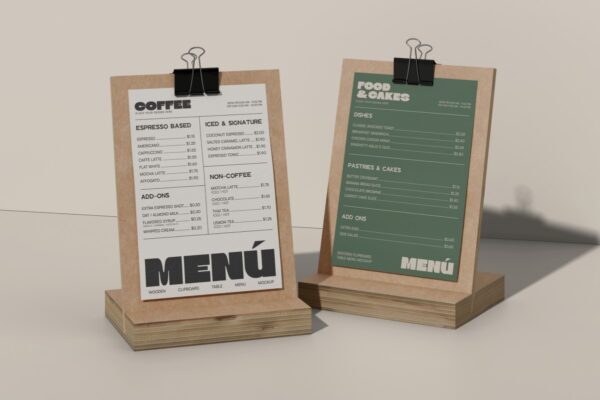 极简桌面菜单立牌海报设计展示PSD样机Table menu