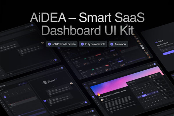 现代极简管理预订客户聊天AI工作流程网站Web网页Figma模板UI设计套件AiDEA – Smart SaaS Dashboard UI Kit-第9674期-