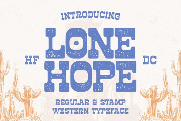 复古西部牛仔大胆粗犷磨损平板logo标题衬线西文英文字体HF Lonehope – Western Slab Serif Display Font
