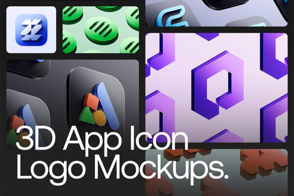 12款3D立体logo徽标图形设计展示PSD场景样机3D App Icon 12 Logo Mockups-第9771期-