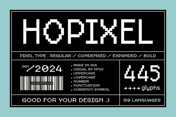 6款复古电子游戏像素风格logo标题排版西文英文字体家族Hopixel Pixel Font Family